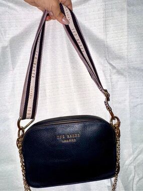 Ted Baker Black Pebbled Leather Crossbody with Branded Strap
